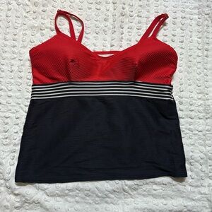 Lands' End Red and Black Tankini Top with Striped Band